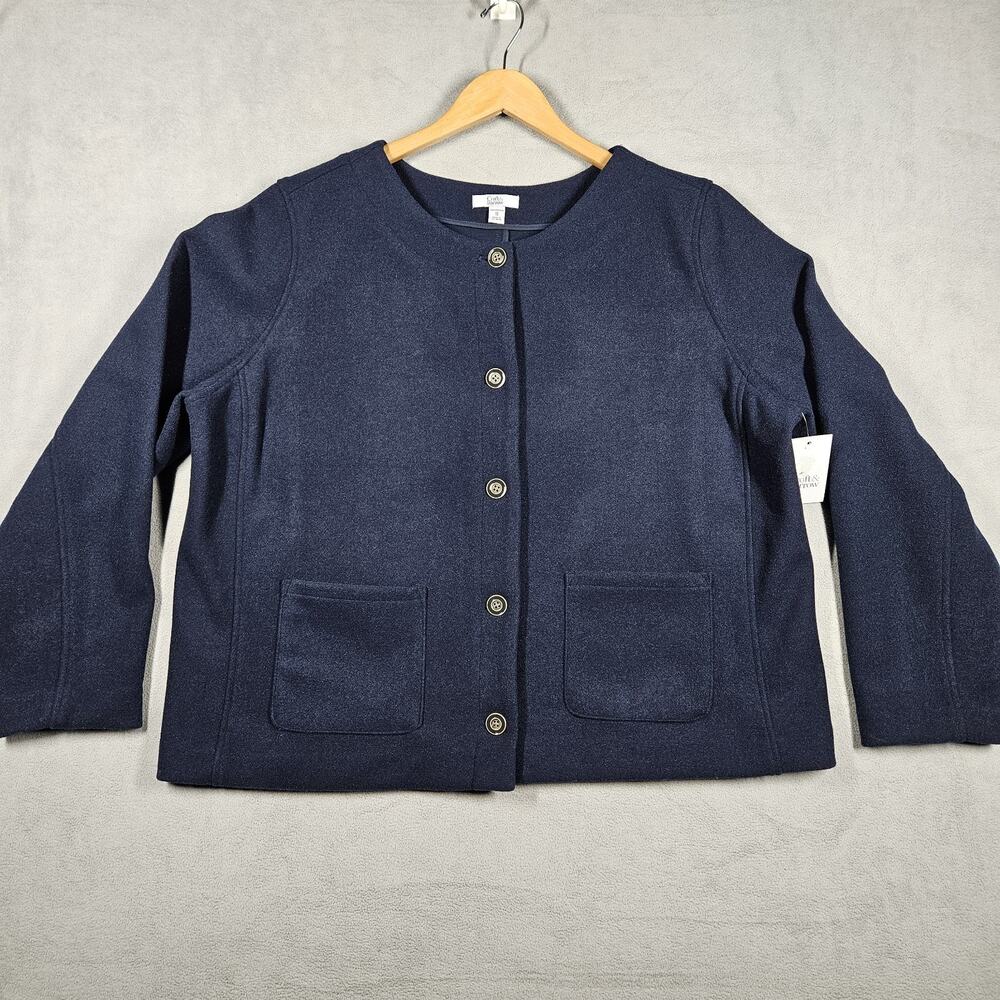 Croft & Barrow Blazer Womens 1X Blue Button Front Office Modest Career Church